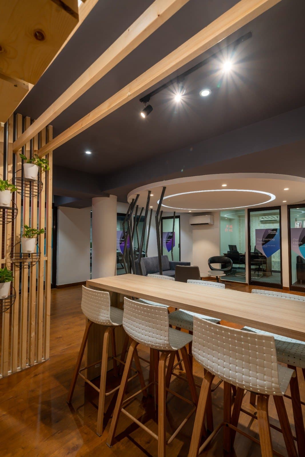 Breakout seating with a timber high table